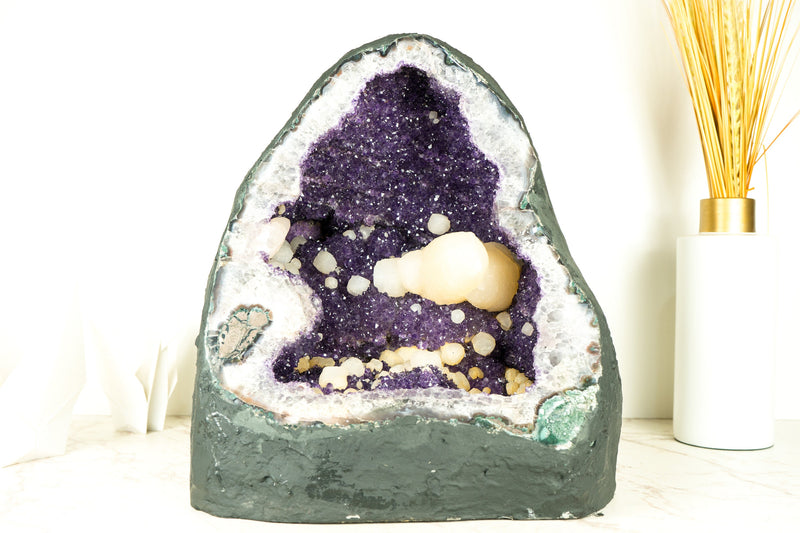 Gorgeous Uruguayan Amethyst Geode with Rare Calcite and Sparkly Purple Amethyst Druzy Large Size: 83 lb. - 38 Kg