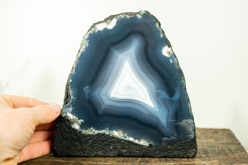 Blue Agate Geode with All-Natural Sea-Blue and White Agate Laces