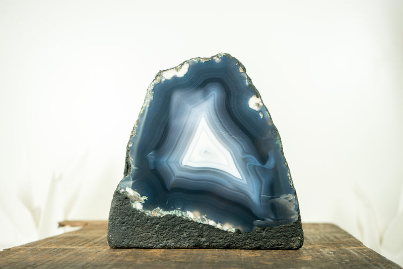 Blue Agate Geode with All-Natural Sea-Blue and White Agate Laces