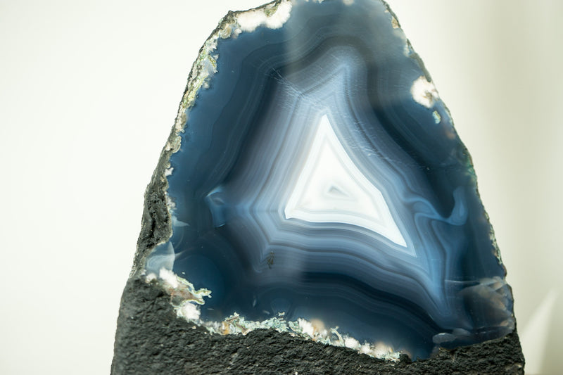 Blue Agate Geode with All-Natural Sea-Blue and White Agate Laces