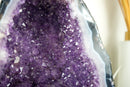 Natürliche funkelnde lila Amethyst-Geodenkathedrale mit seltener blau gebänderter Achat-Geode