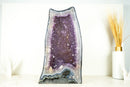 Large Amethyst Geode Cathedral with Shiny, Saturated Lavender Purple Amethyst and Polished Blue Agate Back