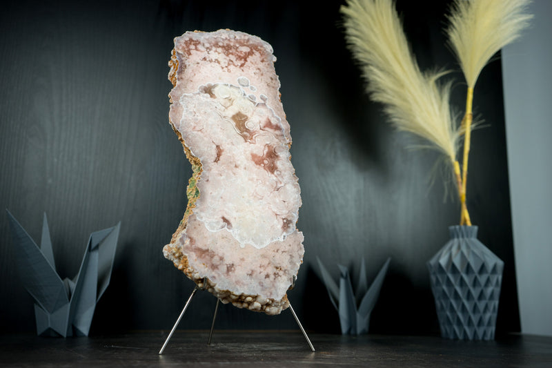 Pink Amethyst Geode Slab, Natural with Red And Rose Quartz, Dual Sided