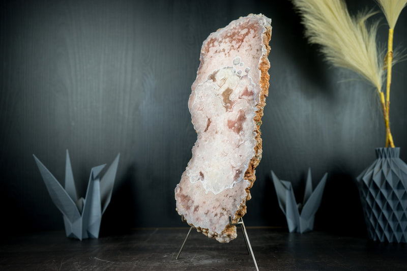 Pink Amethyst Geode Slab, Natural with Red And Rose Quartz, Dual Sided