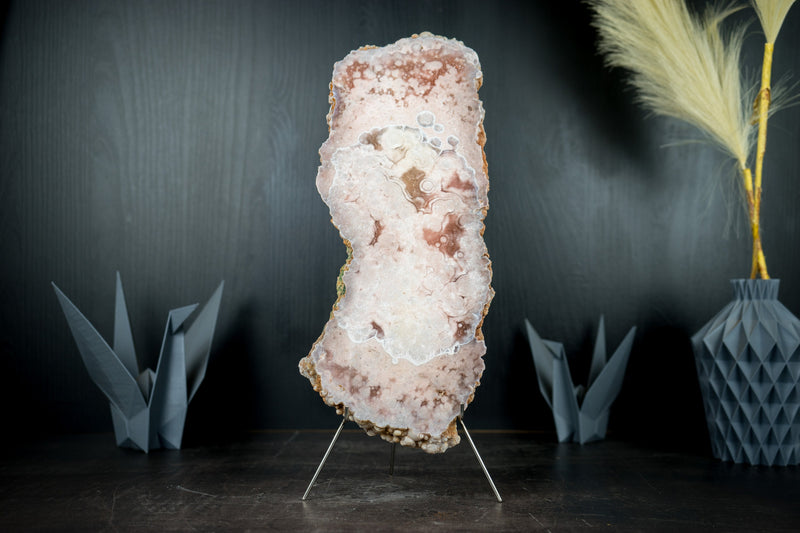Pink Amethyst Geode Slab, Natural with Red And Rose Quartz, Dual Sided