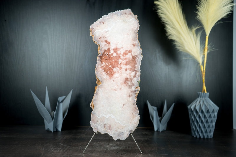 Premium Dual-Sided Polished Pink Amethyst Geode Slab - Natural, with Red and Rose Quartz