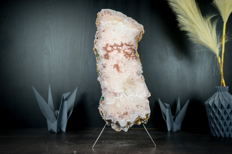 Premium Dual-Sided Polished Pink Amethyst Geode Slab - Natural, with Red and Rose Quartz