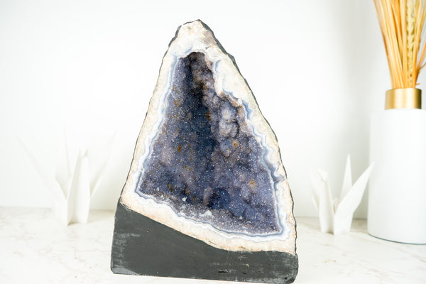 Rare Blue Lace Agate Geode with Lavender Amethyst Druzy, Galaxy Amethyst Druzy