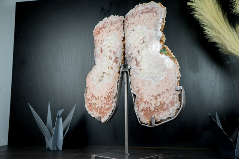 High - Grade Pink Amethyst Geode Slab set as Butterfly Wings, with Red And Rose Quartz, Dual Side Polished Slice - 4.5 Kg - 9.8 lb - E2D Crystals & Minerals