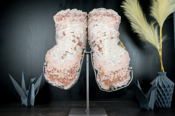 High - Grade Pink Amethyst Geode Slab set as Butterfly Wings, with Red And Rose Quartz, Dual Side Polished Slice - 4.5 Kg - 9.8 lb - E2D Crystals & Minerals