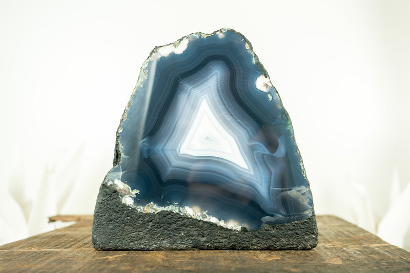 Blue Agate Geode with All-Natural Sea-Blue and White Agate Laces