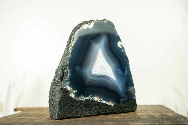 Blue Agate Geode with All-Natural Sea-Blue and White Agate Laces