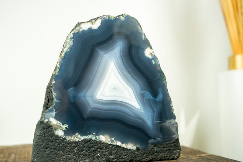 Blue Agate Geode with All-Natural Sea-Blue and White Agate Laces