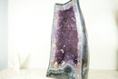 Large Amethyst Geode Cathedral with Shiny, Saturated Lavender Purple Amethyst and Polished Blue Agate Back