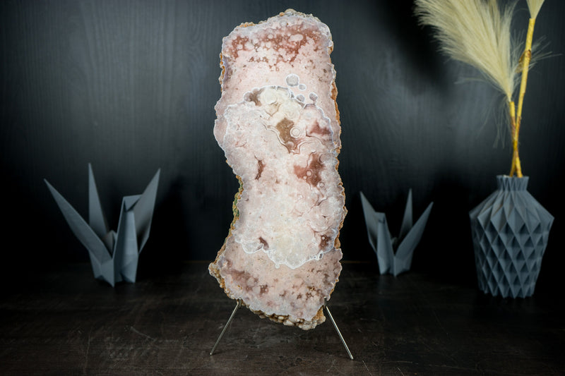 Pink Amethyst Geode Slab, Natural with Red And Rose Quartz, Dual Sided