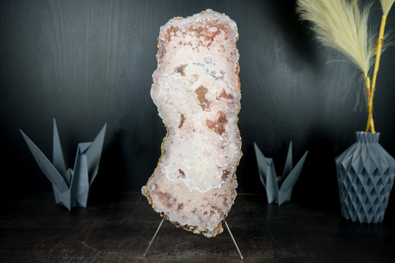 Pink Amethyst Geode Slab, Natural with Red And Rose Quartz, Dual Sided