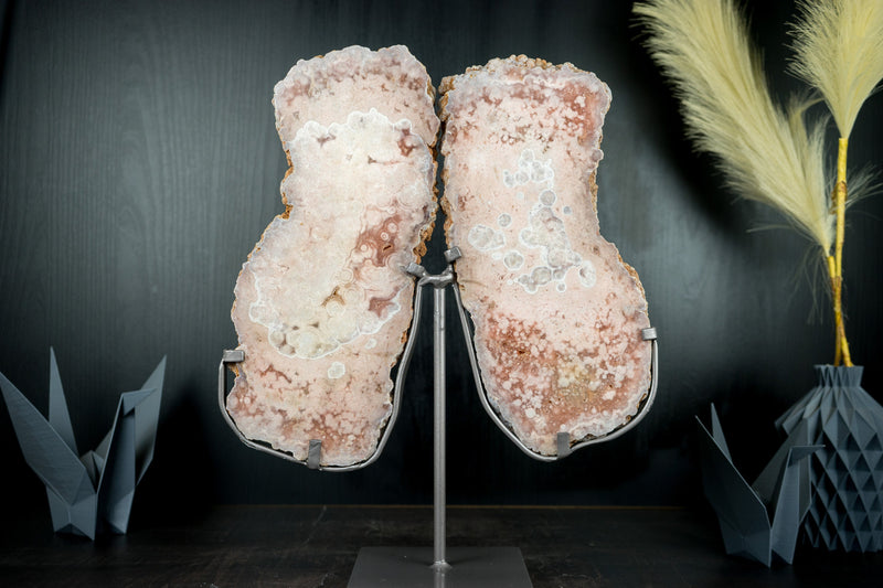 High - Grade Pink Amethyst Geode Slab set as Butterfly Wings, with Red And Rose Quartz, Dual Side Polished Slice - 4.5 Kg - 9.8 lb - E2D Crystals & Minerals