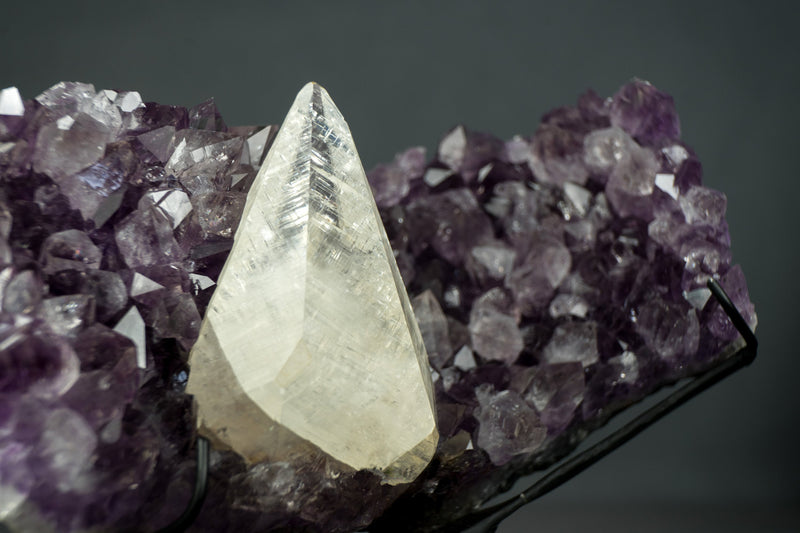Superb Crystal Calcite on Amethyst Specimen from Uruguay, Intact, Large Cabinet