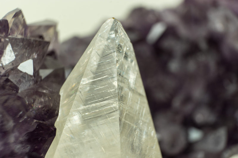 Superb Crystal Calcite on Amethyst Specimen from Uruguay, Intact, Large Cabinet
