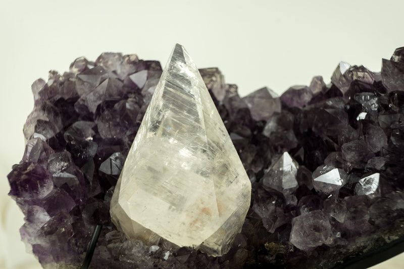 Superb Crystal Calcite on Amethyst Specimen from Uruguay, Intact, Large Cabinet