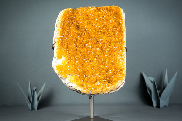 Wunderschöner Imponent Orange Citrin Cluster mit funkelndem Galaxy Citrin Druzy auf Ständer