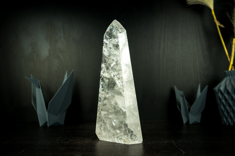 Natural Clear Quartz Obelisk Tower with High-Grade Clear Crystal, Large, Highly Energetic from Diamantina, Brazil