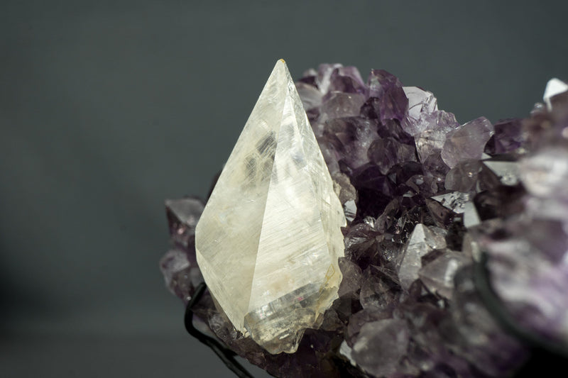 Superb Crystal Calcite on Amethyst Specimen from Uruguay, Intact, Large Cabinet