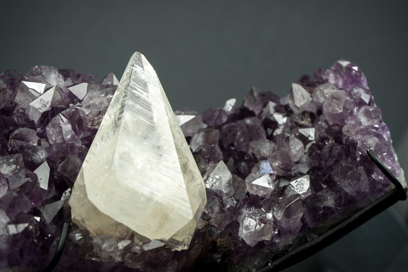 Superb Crystal Calcite on Amethyst Specimen from Uruguay, Intact, Large Cabinet
