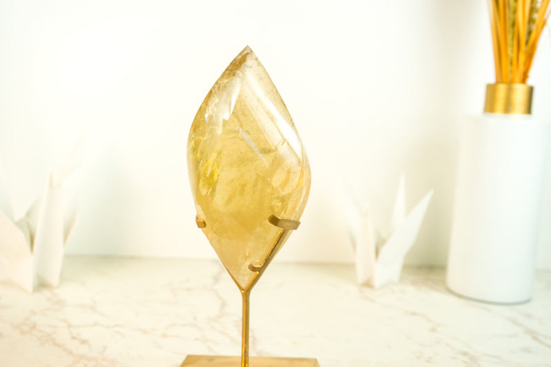 High-Grade Natural Citrine Flame Sculpture on Stand