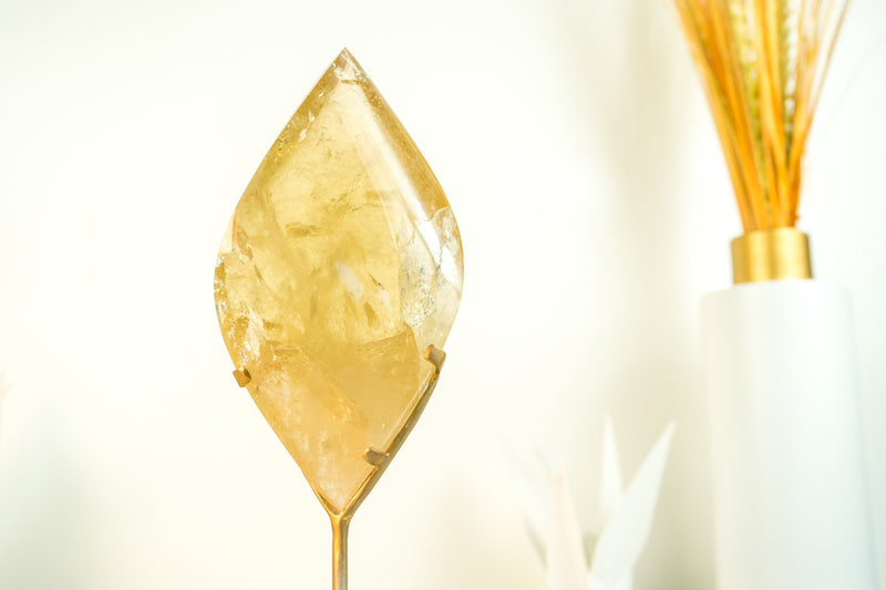 High-Grade Natural Citrine Flame Sculpture on Stand