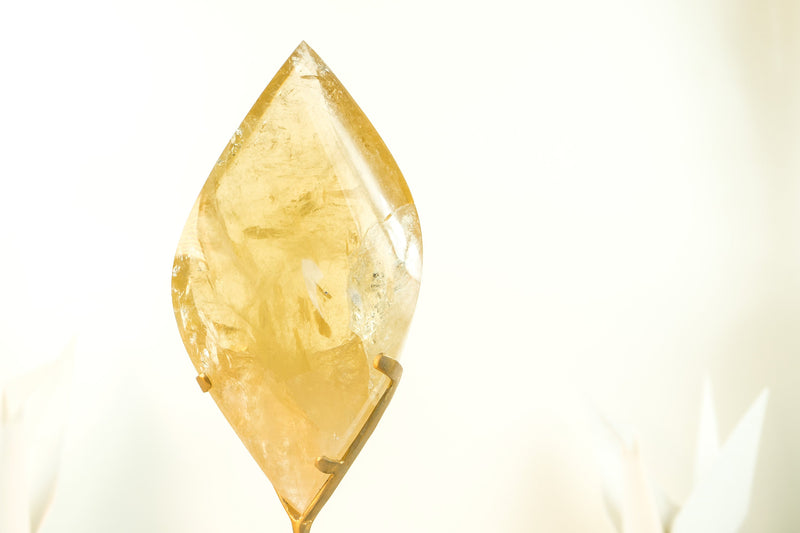 High-Grade Natural Citrine Flame Sculpture on Stand