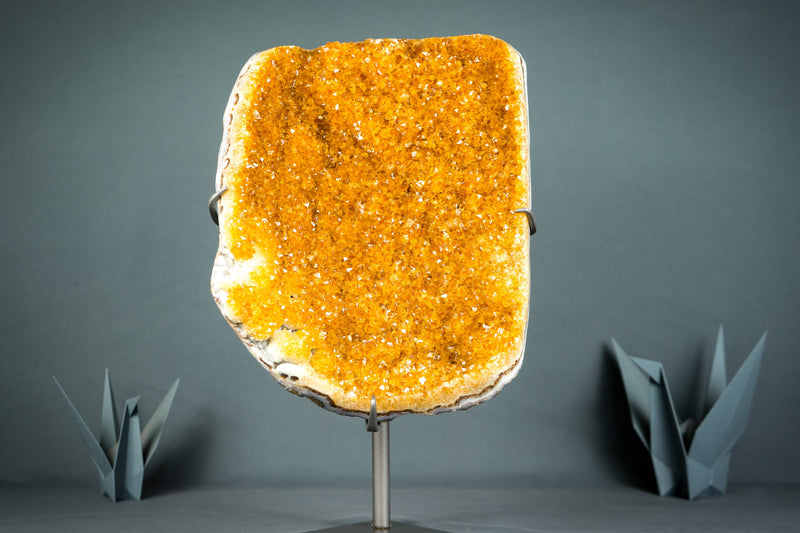 Wunderschöner Imponent Orange Citrin Cluster mit funkelndem Galaxy Citrin Druzy auf Ständer