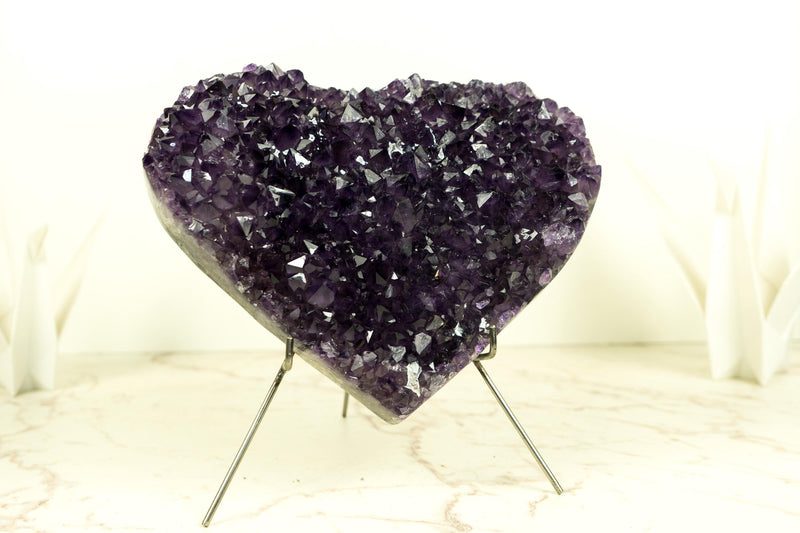 Large Rich Purple Amethyst Heart with High-Grade Amethyst Druzy