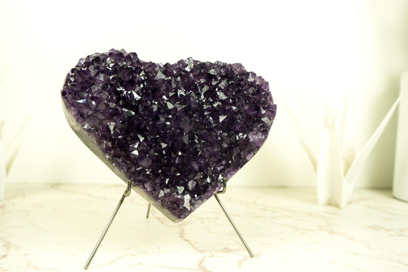 Large Rich Purple Amethyst Heart with High-Grade Amethyst Druzy