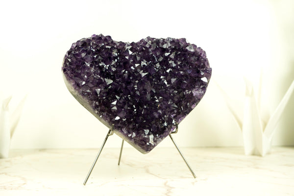 Large Rich Purple Amethyst Heart with High-Grade Amethyst Druzy