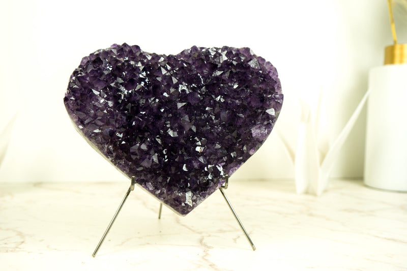 Large Rich Purple Amethyst Heart with High-Grade Amethyst Druzy