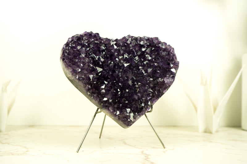 Large Rich Purple Amethyst Heart with High-Grade Amethyst Druzy
