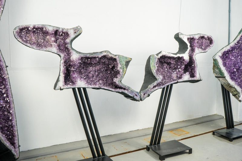 Skulpturale Capybara-förmige Geoden, großes, natürliches Amethyst-Geodenpaar