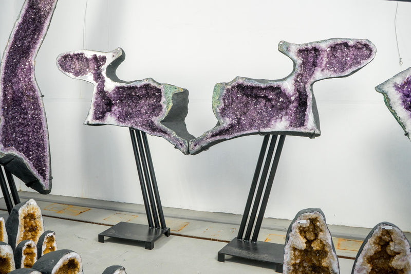 Skulpturale Capybara-förmige Geoden, großes, natürliches Amethyst-Geodenpaar