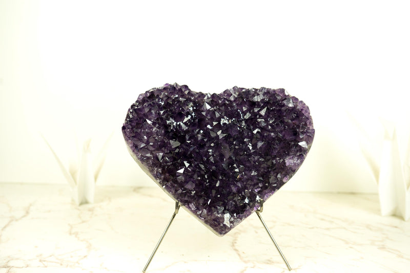 Large Rich Purple Amethyst Heart with High-Grade Amethyst Druzy