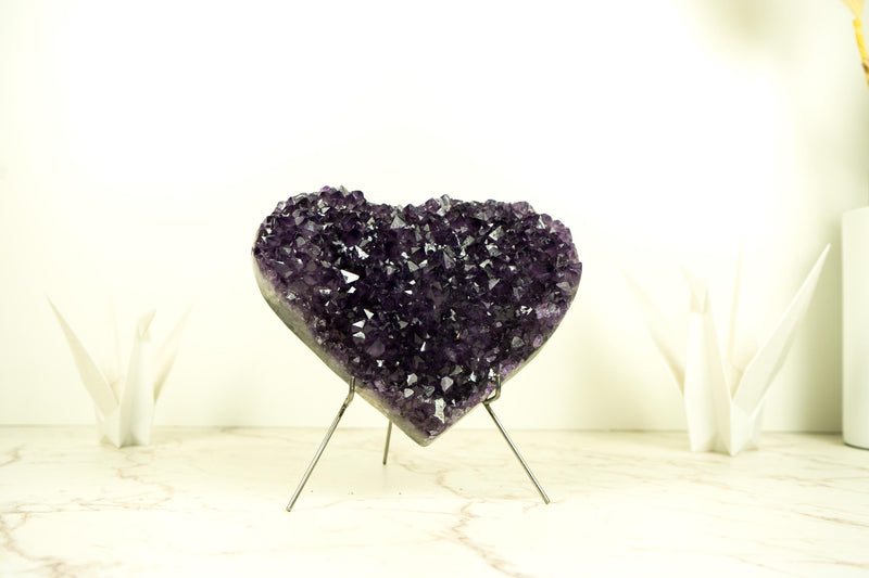 Large Rich Purple Amethyst Heart with High-Grade Amethyst Druzy