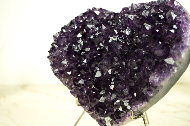 Large Rich Purple Amethyst Heart with High-Grade Amethyst Druzy