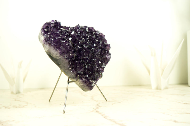 Large Rich Purple Amethyst Heart with High-Grade Amethyst Druzy