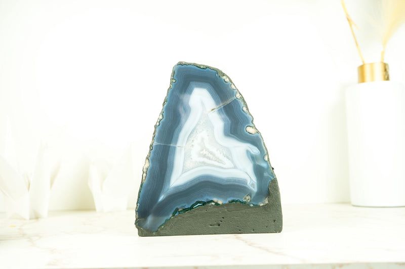 Rare Natural Blue Lace Agate Geode with Calcite Inclusions