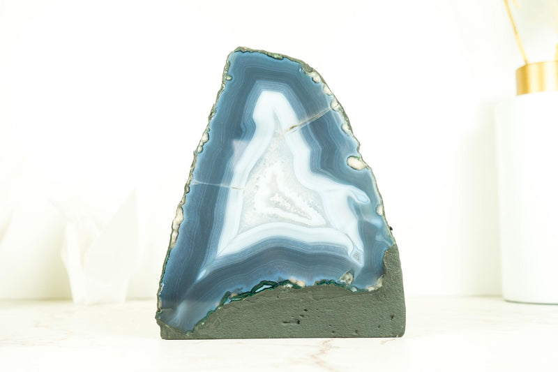 Rare Natural Blue Lace Agate Geode with Calcite Inclusions