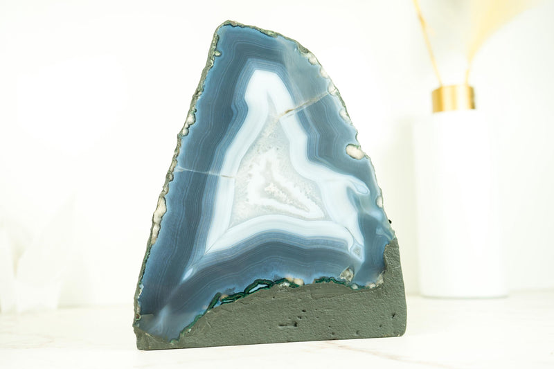 Rare Natural Blue Lace Agate Geode with Calcite Inclusions