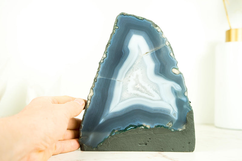 Rare Natural Blue Lace Agate Geode with Calcite Inclusions