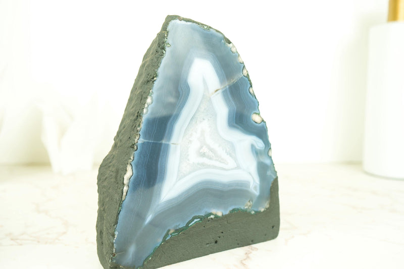 Rare Natural Blue Lace Agate Geode with Calcite Inclusions