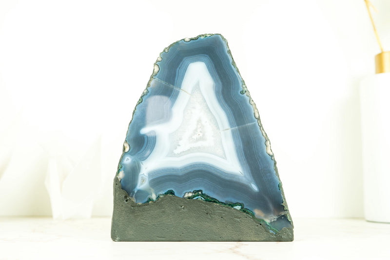 Natural Blue Lace Agate Geode with Calcite Inclusions