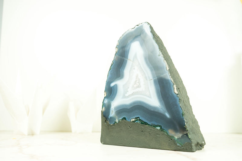Natural Blue Lace Agate Geode with Calcite Inclusions